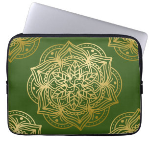 Elegantes Gold- und Grünes Mandala-Muster Laptopschutzhülle