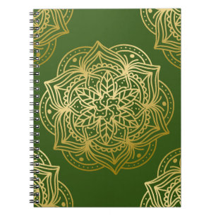 Elegantes Gold- und Grünes Mandala-Muster Notizblock