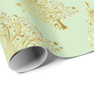 Elegantes Gold- und Grünes Weihnachtsbaummuster Geschenkpapier