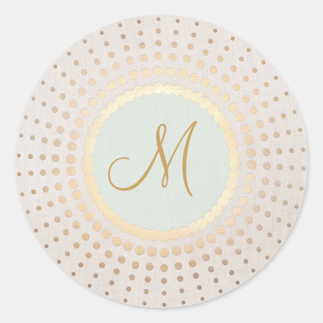 Elegantes Gold und Light Blue Gold Monogram Runder Aufkleber (Vorderseite)