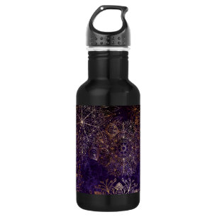 Elegantes Gold und Lila Mandala-Muster Edelstahlflasche