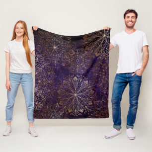 Elegantes Gold und Lila Mandala-Muster Fleecedecke