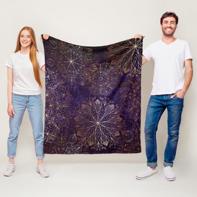 Elegantes Gold und Lila Mandala-Muster Fleecedecke (Beispiel)