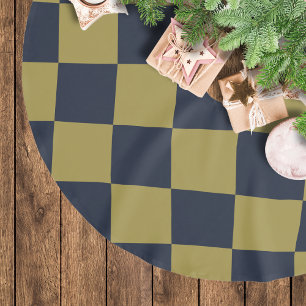 Elegantes Gold- und Marineblau kariertes Muster Polyester Weihnachtsbaumdecke