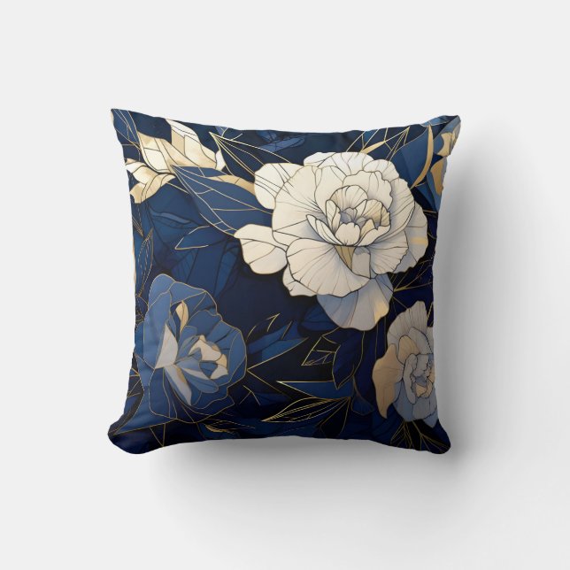 Elegantes Gold und Marineblau Kissen (Vorderseite)