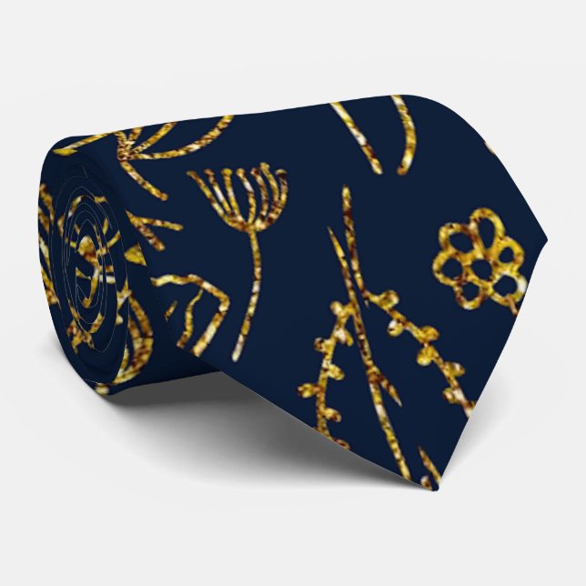 Elegantes Gold und Navy Blue Abstrakt Krawatte (Gerollt)