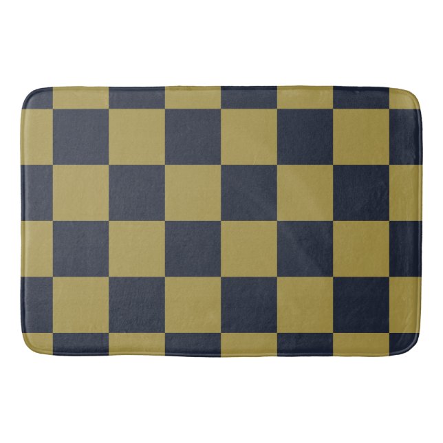 Elegantes Gold- und Navy-Blue-Checkered-Muster Badematte (Vorderseite)