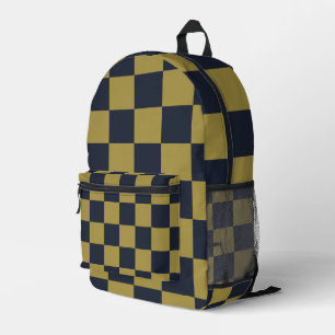 Elegantes Gold- und Navy-Blue-Checkered-Muster Bedruckter Rucksack