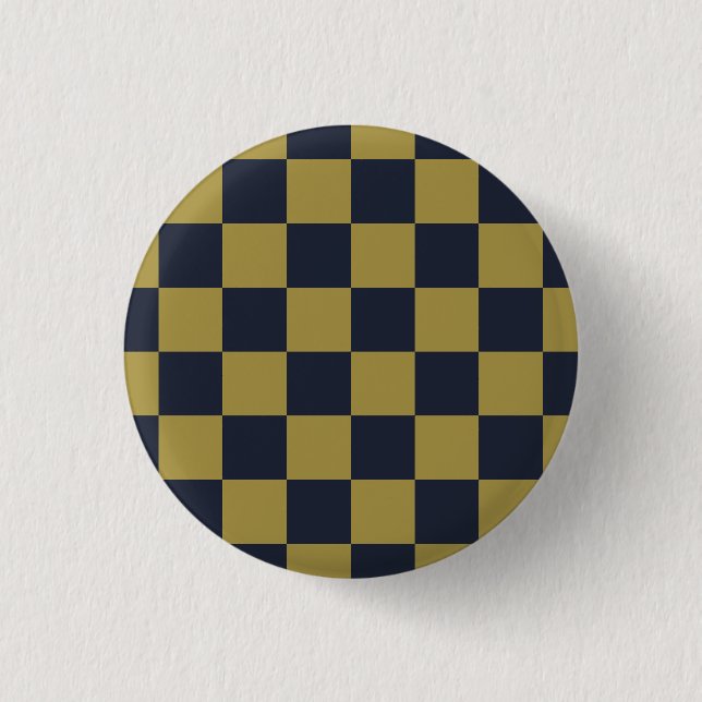 Elegantes Gold- und Navy-Blue-Checkered-Muster Button (Vorderseite)