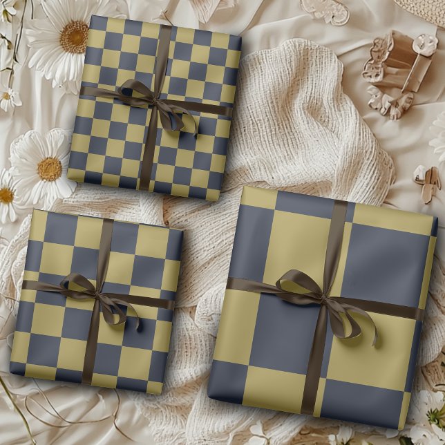 Elegantes Gold- und Navy-Blue-Checkered-Muster Geschenkpapier Set (Von Creator hochgeladen)