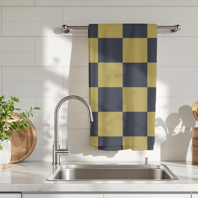 Elegantes Gold- und Navy-Blue-Checkered-Muster Geschirrtuch (Von Creator hochgeladen)