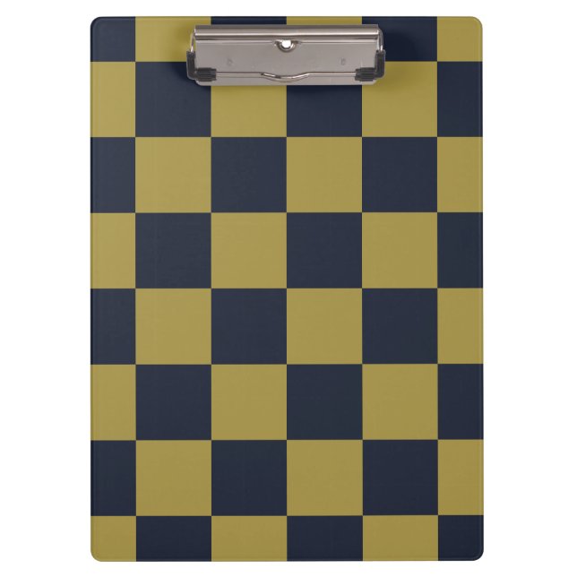 Elegantes Gold- und Navy-Blue-Checkered-Muster Klemmbrett (Vorderseite)