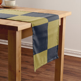 Elegantes Gold- und Navy-Blue-Checkered-Muster Kurzer Tischläufer