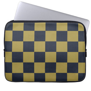 Elegantes Gold- und Navy-Blue-Checkered-Muster Laptopschutzhülle