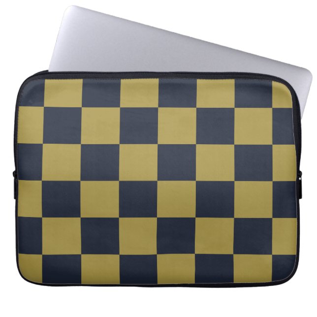 Elegantes Gold- und Navy-Blue-Checkered-Muster Laptopschutzhülle (Vorderseite)