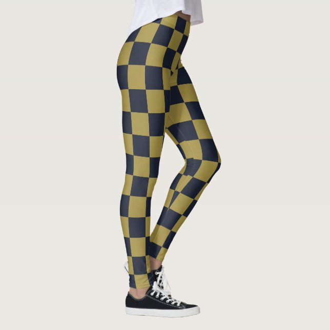 Elegantes Gold- und Navy-Blue-Checkered-Muster Leggings (Rechts)