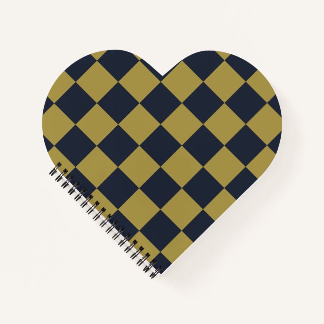 Elegantes Gold- und Navy-Blue-Checkered-Muster Notizbuch (Vorderseite)