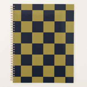 Elegantes Gold- und Navy-Blue-Checkered-Muster Planer