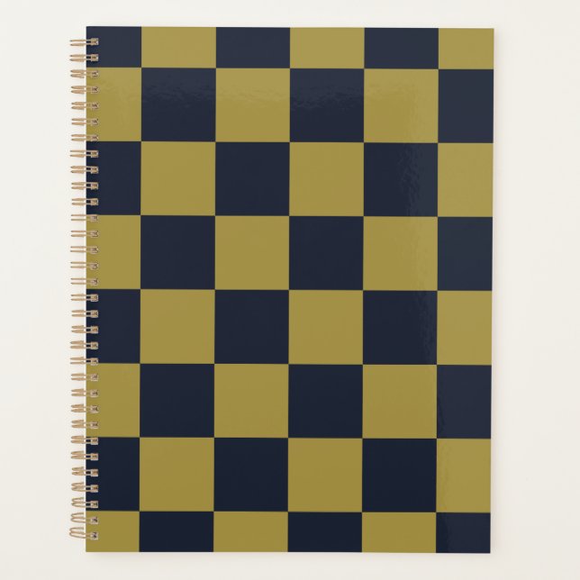 Elegantes Gold- und Navy-Blue-Checkered-Muster Planer (Vorderseite)