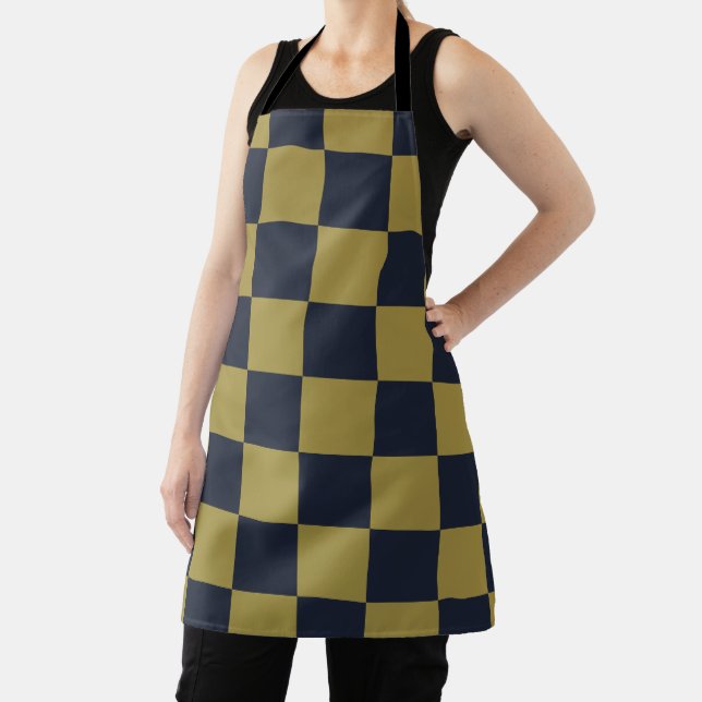 Elegantes Gold- und Navy-Blue-Checkered-Muster Schürze (InSitu)