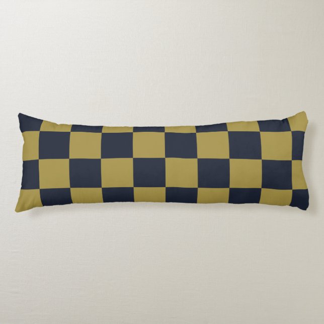 Elegantes Gold- und Navy-Blue-Checkered-Muster Seitenschläferkissen (Vorderseite)