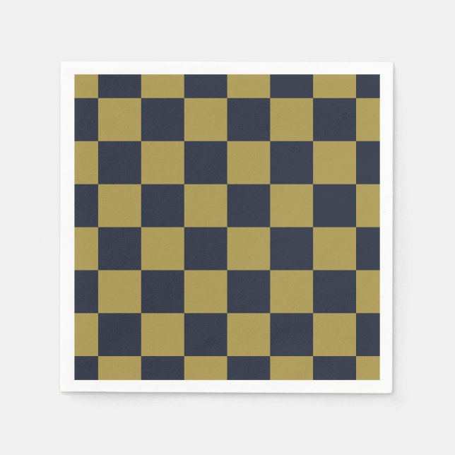 Elegantes Gold- und Navy-Blue-Checkered-Muster Serviette (Vorderseite)
