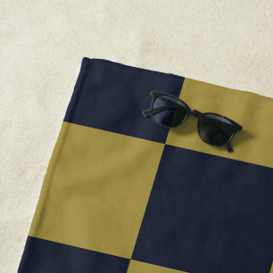 Elegantes Gold- und Navy-Blue-Checkered-Muster Strandtuch