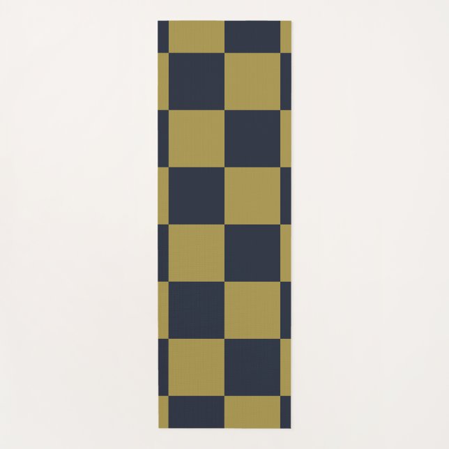 Elegantes Gold- und Navy-Blue-Checkered-Muster Yogamatte (Vorderseite)