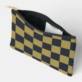 Elegantes Gold- und Navy-Blue-Checkered-Muster Zubehörtasche