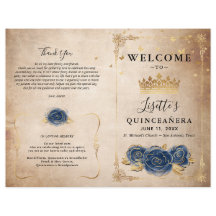 Elegantes Gold- und Navy-Blue-Quinceanera-Programm
