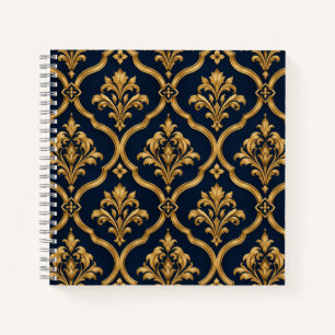 Elegantes Gold- und Navy-Damaskus-Vintage-Motiv-De Notizbuch