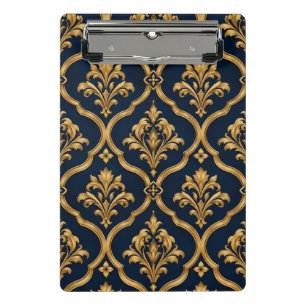 Elegantes Gold- und Navy-Damaskus-Vintage-Muster Mini Klemmbrett
