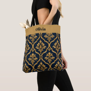 Elegantes Gold- und Navy-Damaskus-Vintage-Musterde