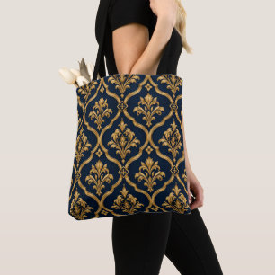 Elegantes Gold- und Navy-Damaskus-Vintage-Musterde