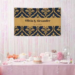 Elegantes Gold- und Navy-Damaskus-Vintage-Musterde Banner
