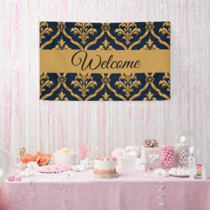Elegantes Gold- und Navy-Damaskus-Vintage-Musterde Banner