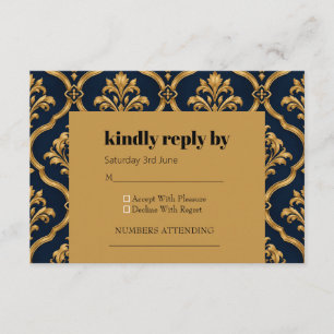 Elegantes Gold- und Navy-Damaskus-Vintage-Musterde Begleitkarte