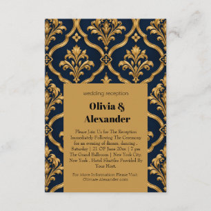 Elegantes Gold- und Navy-Damaskus-Vintage-Musterde Begleitkarte