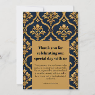 Elegantes Gold- und Navy-Damaskus-Vintage-Musterde Dankeskarte