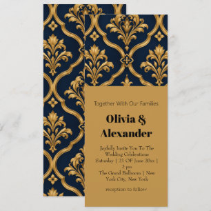 Elegantes Gold- und Navy-Damaskus-Vintage-Musterde Einladung