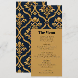 Elegantes Gold- und Navy-Damaskus-Vintage-Musterde Einladung