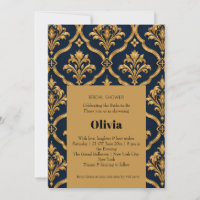 Elegantes Gold- und Navy-Damaskus-Vintage-Musterde
