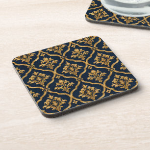 Elegantes Gold- und Navy-Damaskus-Vintage-Musterde Getränkeuntersetzer