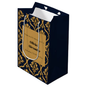 Elegantes Gold- und Navy-Damaskus-Vintage-Musterde Mittlere Geschenktüte