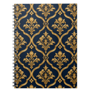 Elegantes Gold- und Navy-Damaskus-Vintage-Musterde Notizblock
