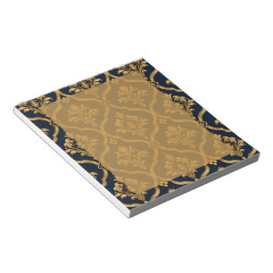 Elegantes Gold- und Navy-Damaskus-Vintage-Musterde Notizblock