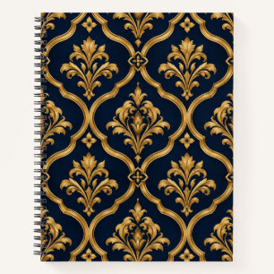 Elegantes Gold- und Navy-Damaskus-Vintage-Musterde Notizbuch