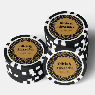 Elegantes Gold- und Navy-Damaskus-Vintage-Musterde Pokerchips
