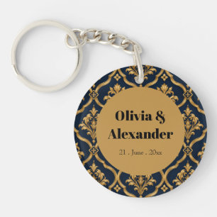 Elegantes Gold- und Navy-Damaskus-Vintage-Musterde Schlüsselanhänger