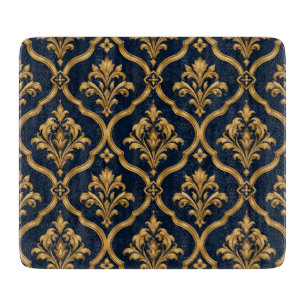 Elegantes Gold- und Navy-Damaskus-Vintage-Musterde Schneidebrett